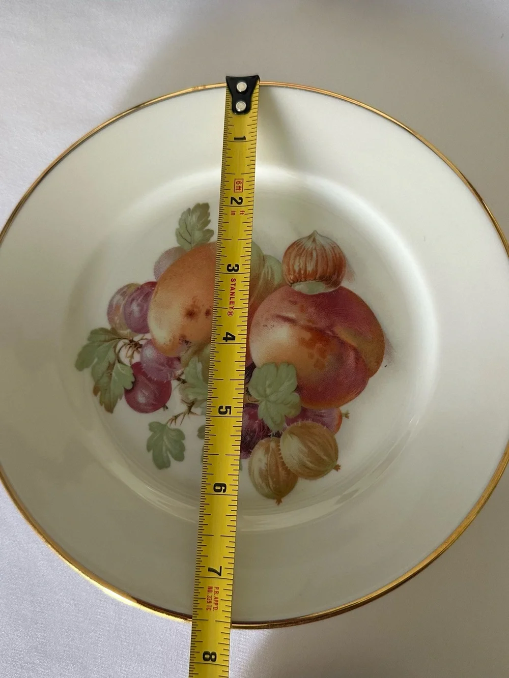 Porcelain Fruit Dessert Plates with Gold Rim - White (Set) 6